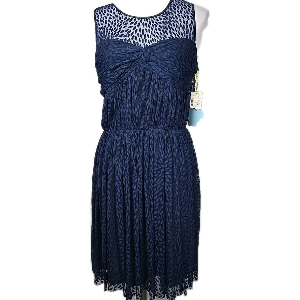 CeCe By Cynthia Steffe Navy Mesh Sleeveless Fit And Flare Dress Size 8 New